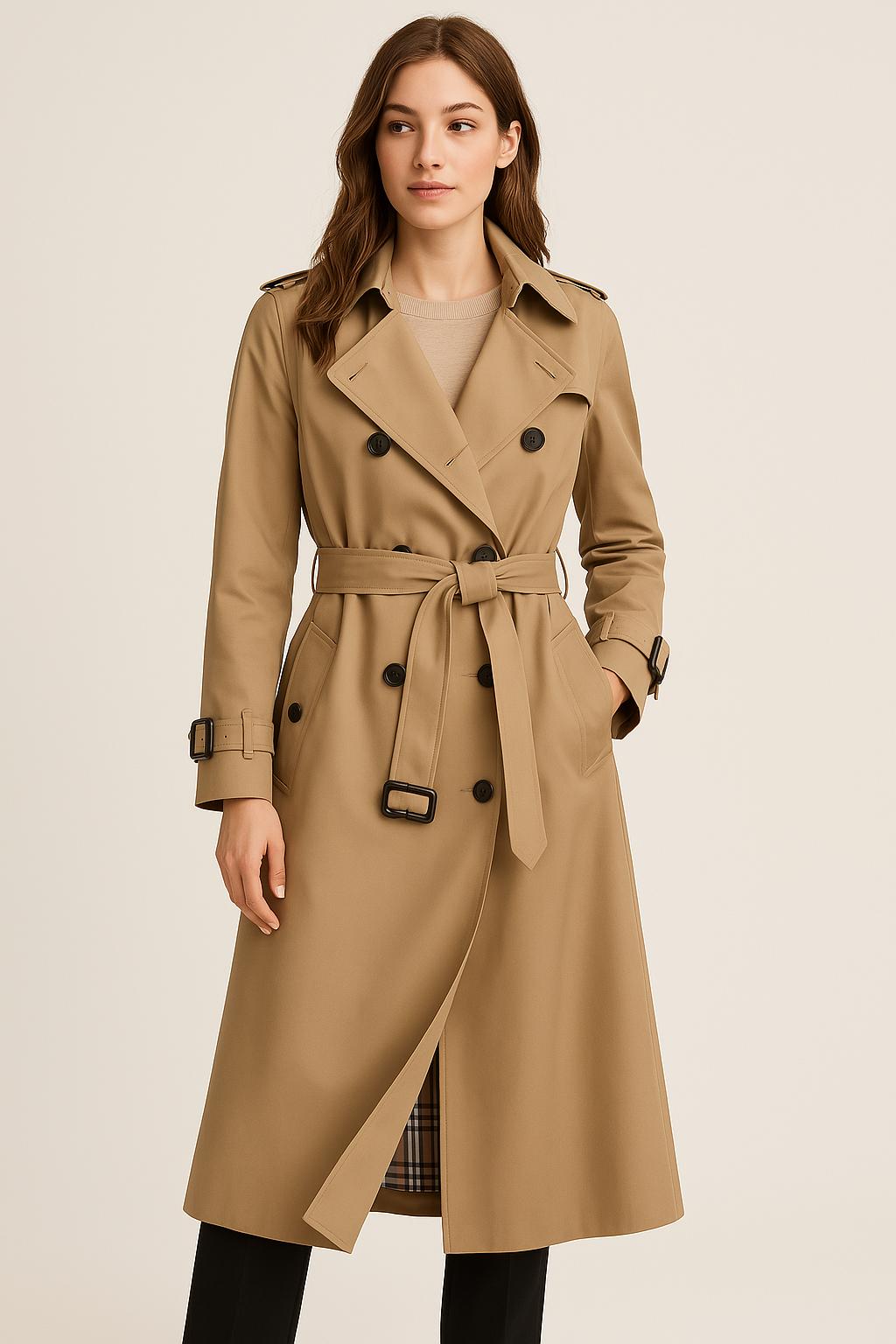 Women’s Double Button Trench Coat Classic Outerwear