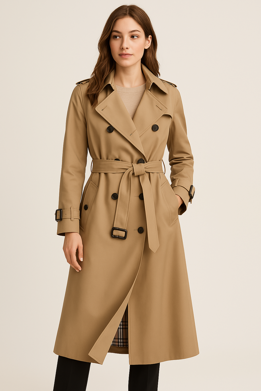 Women’s Double Button Trench Coat Classic Outerwear