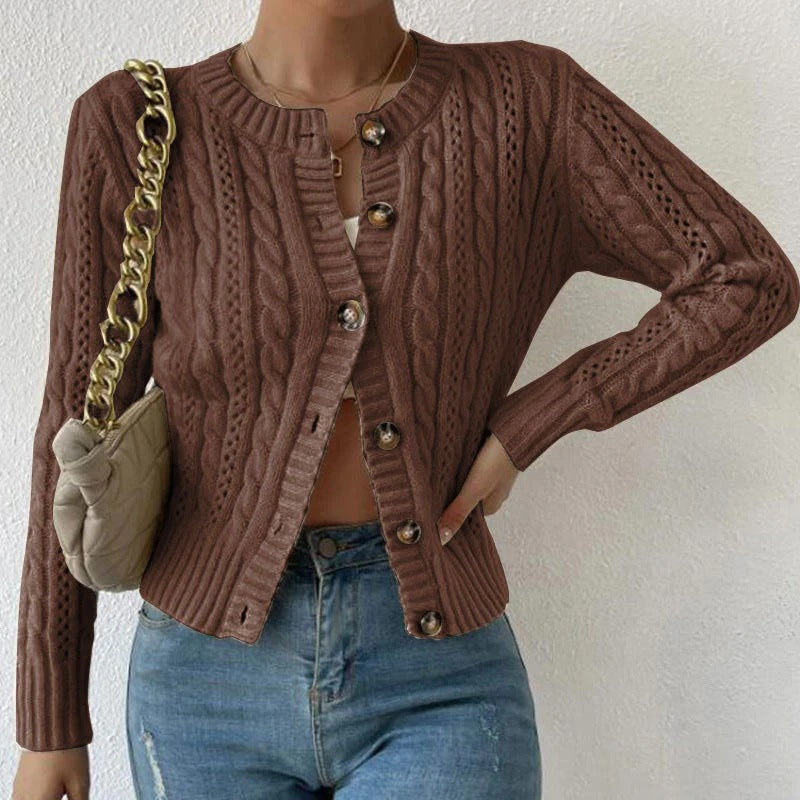 Women’s Fitted Cable Knit Cardigan with Button Front