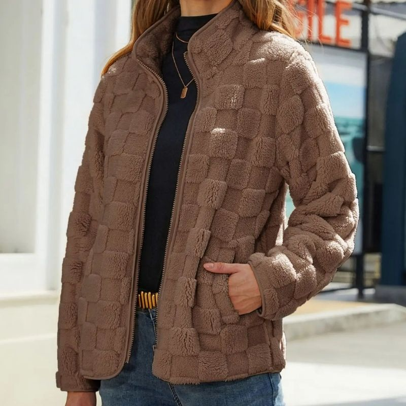 Women’s Fleece Jacket With Textured Zip Front And Side Pockets