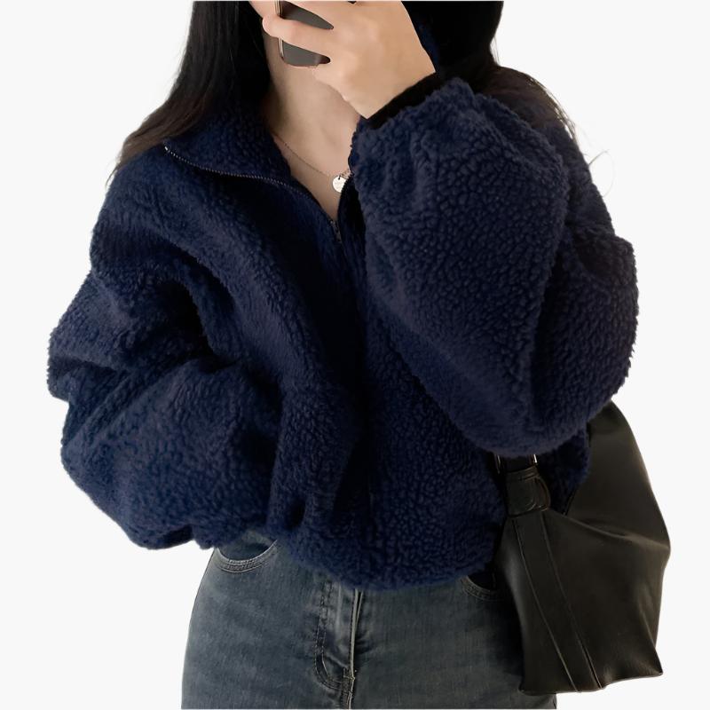Women’s Fuzzy Fleece Zip Jacket with Pockets