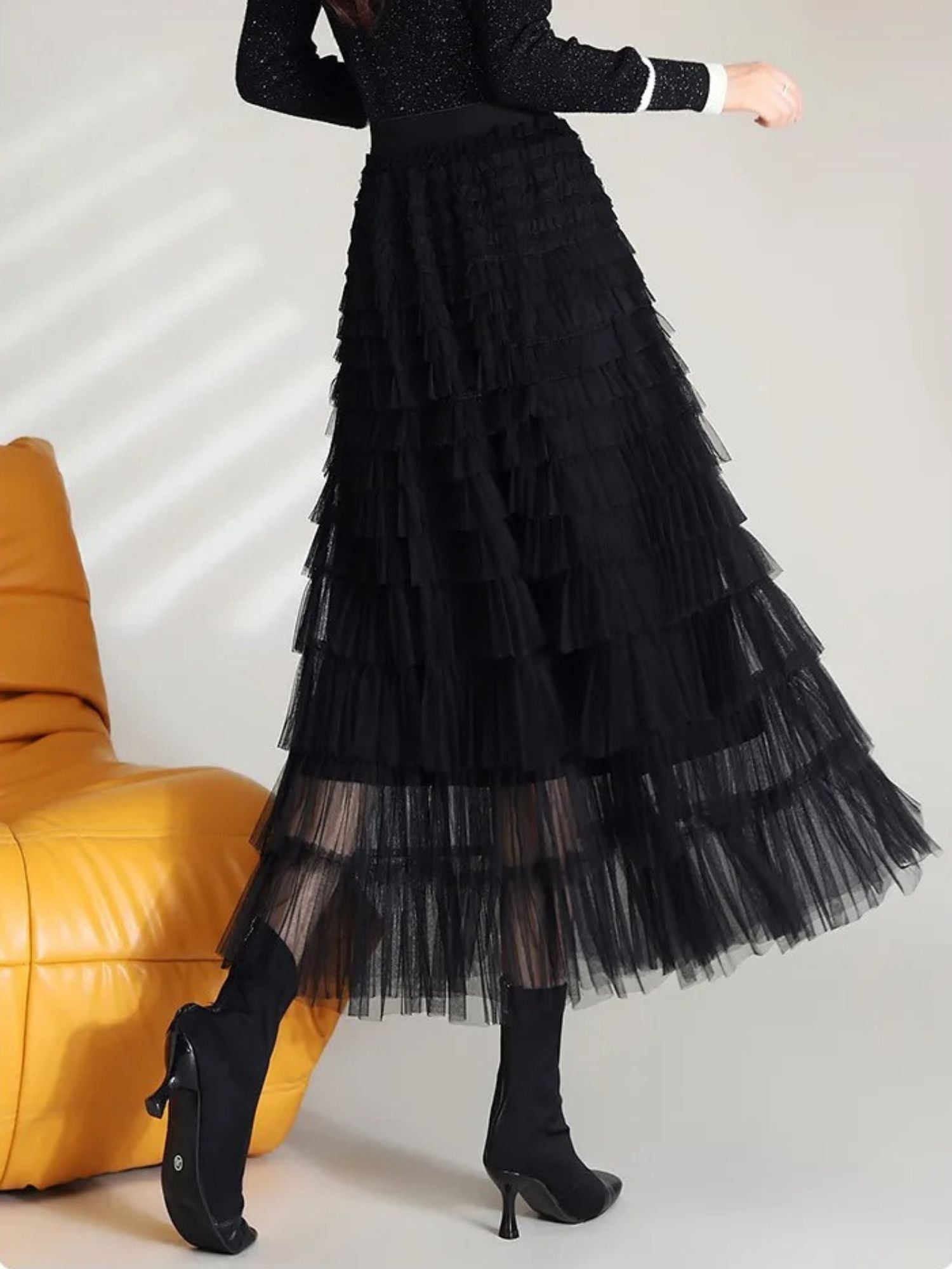 Women’s High-Waist Skirt with Tiered Layers