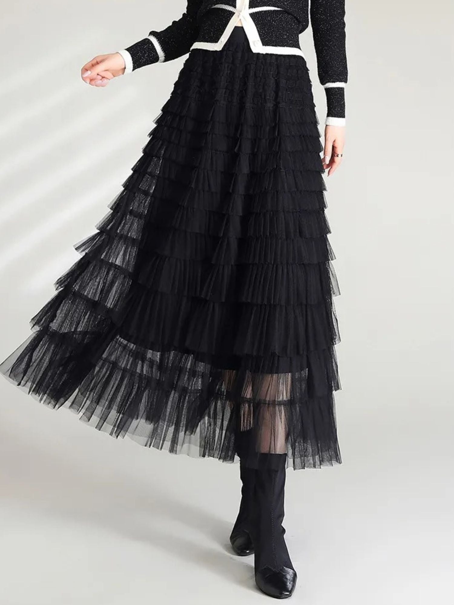 Women’s High-Waist Skirt with Tiered Layers