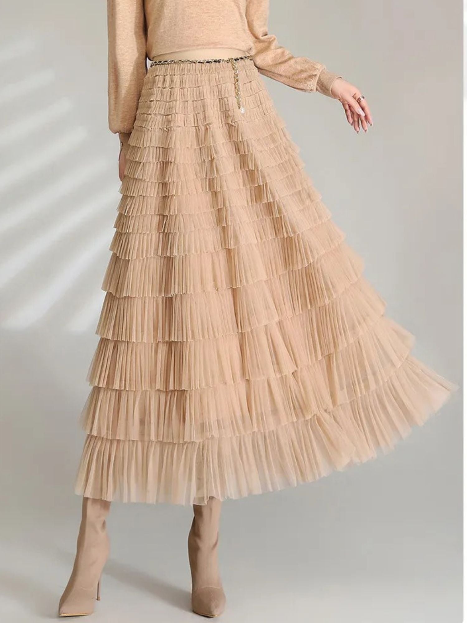 Women’s High-Waist Skirt with Tiered Layers