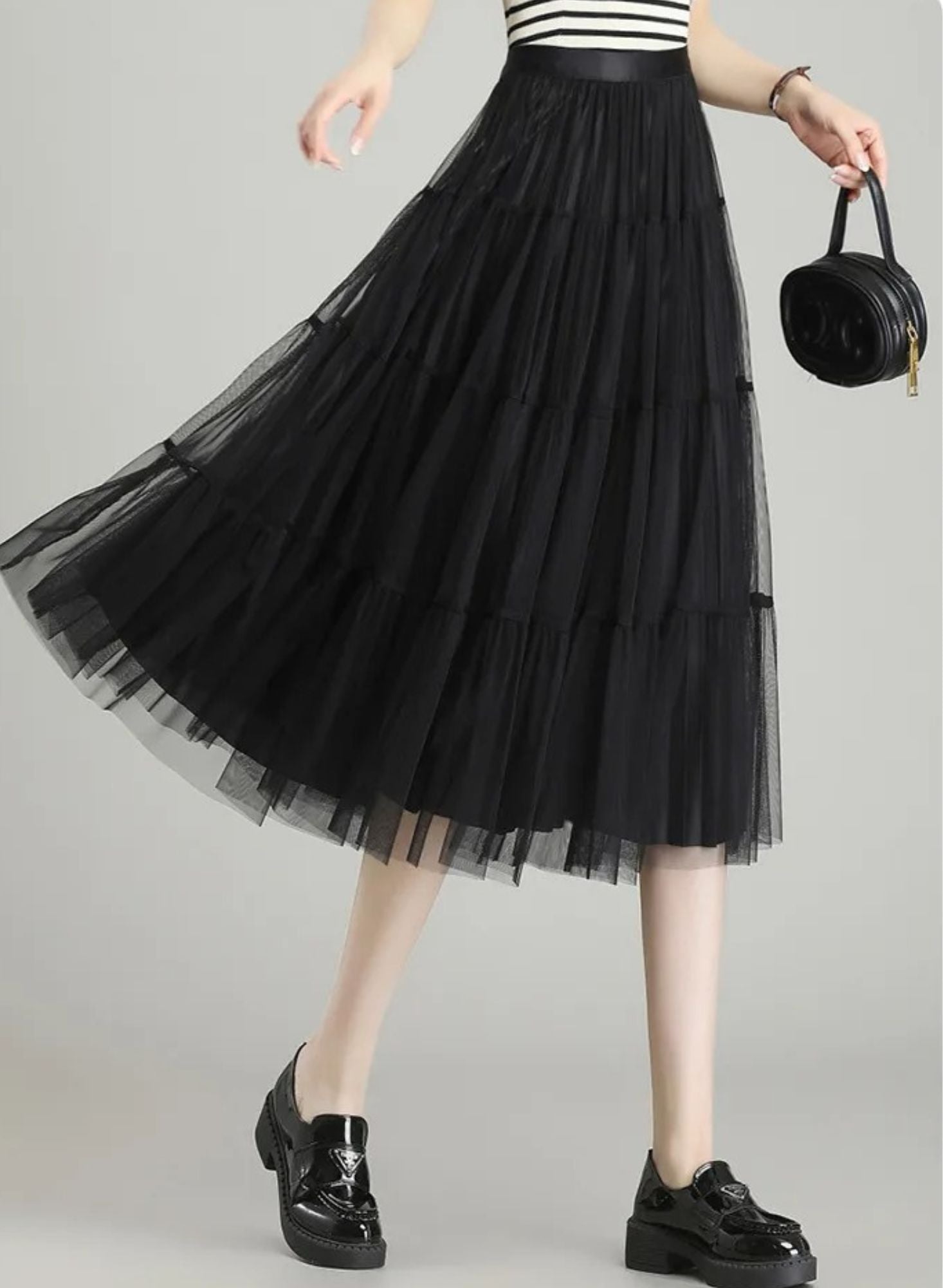 Women’s High-Waisted A-Line Skirt with Layered Detail