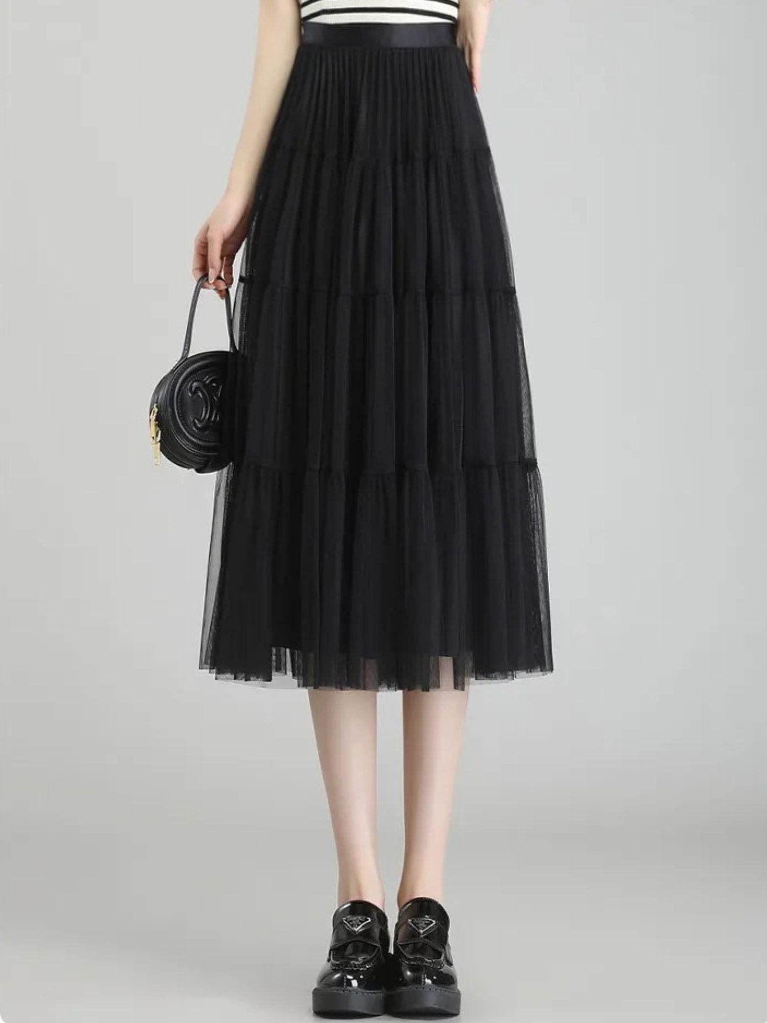 Women’s High-Waisted A-Line Skirt with Layered Detail