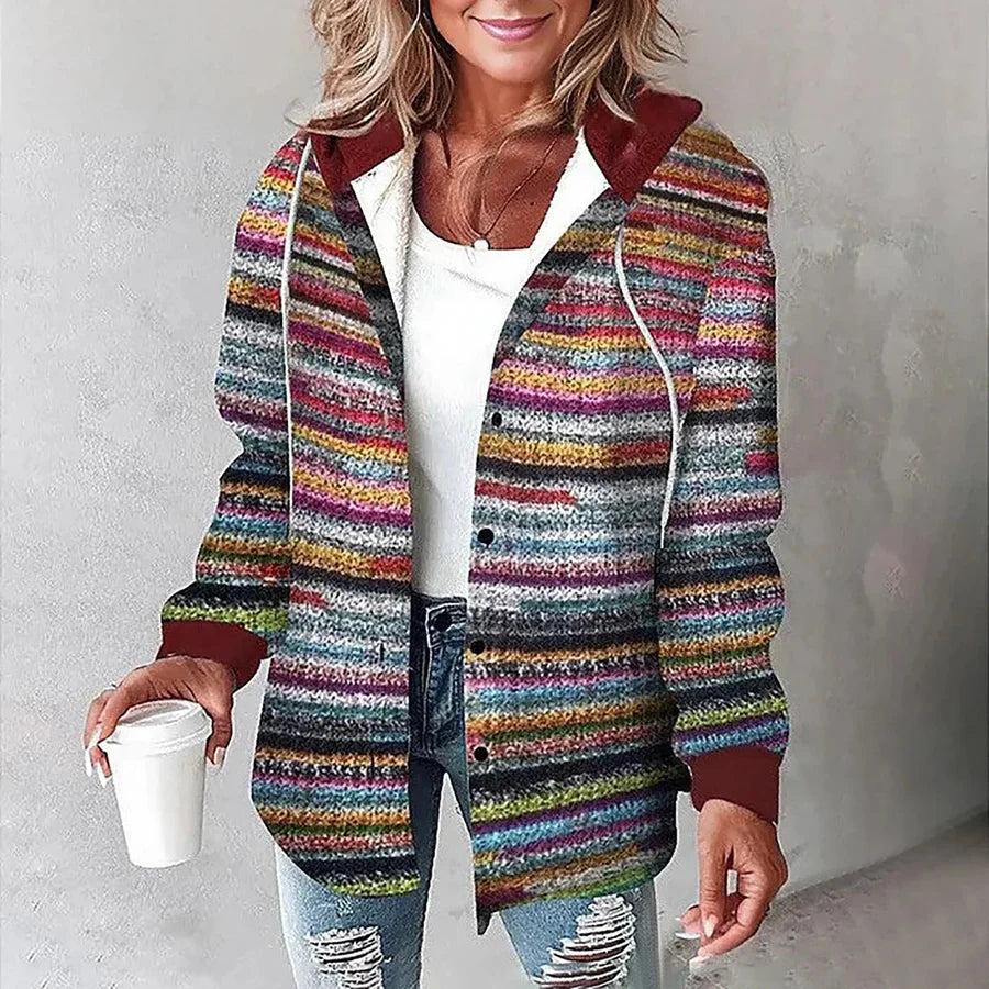 Women’s Hooded Jacket with Stripes Print