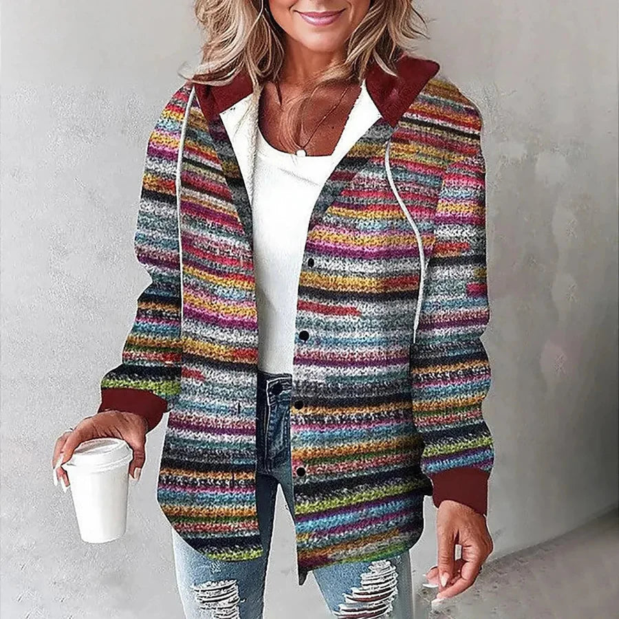 Women’s Hooded Jacket with Stripes Print