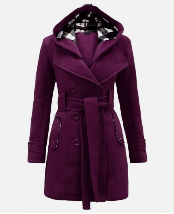 Women’s Hooded Trench Coat with Front Buttons