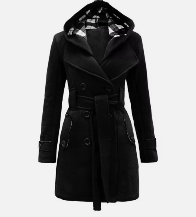 Women’s Hooded Trench Coat with Front Buttons