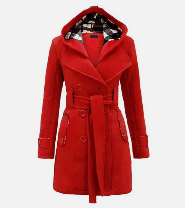 Women’s Hooded Trench Coat with Front Buttons
