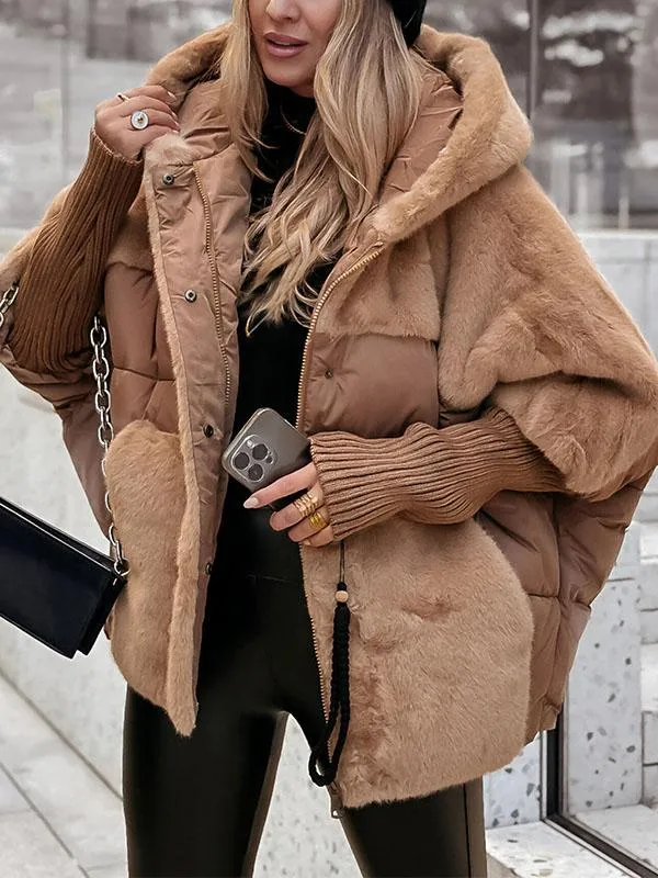 Women’s Hooded Winter Coat with Faux-Fur Texture