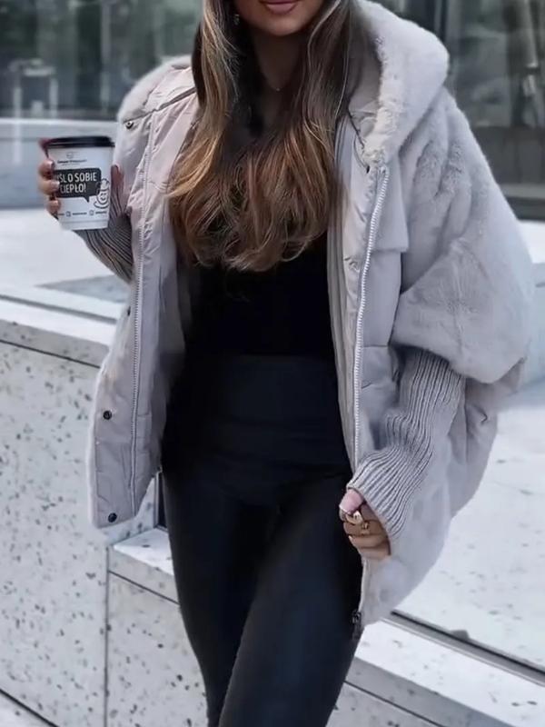 Women’s Hooded Winter Coat with Faux-Fur Texture