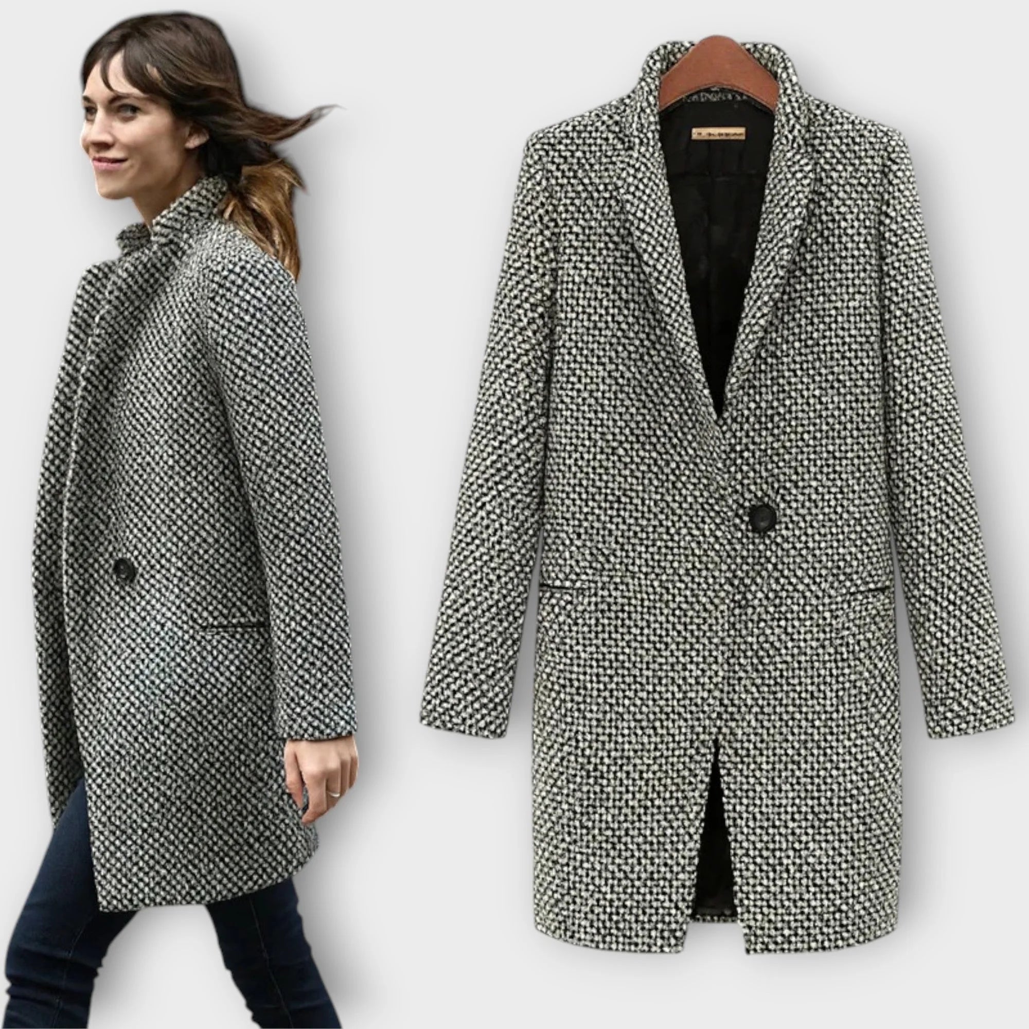 Women’s Houndstooth Coat with Button Closure