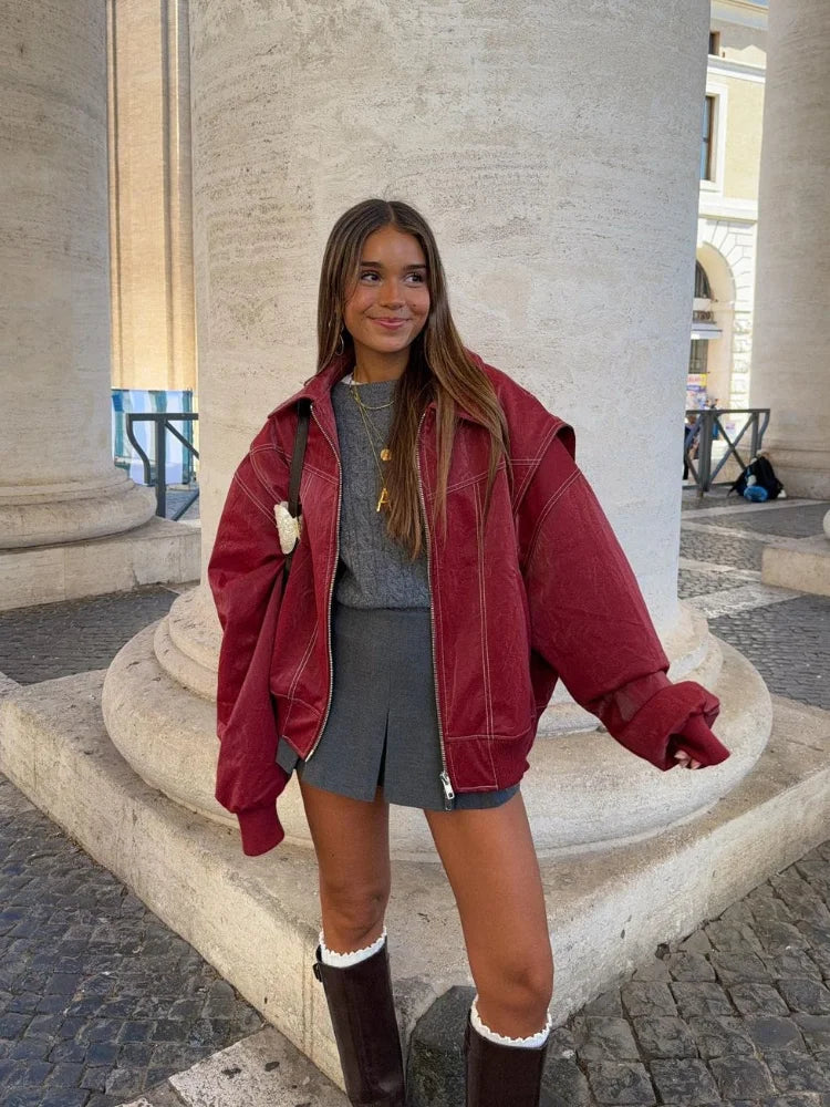 Wine Red Jacket in a model