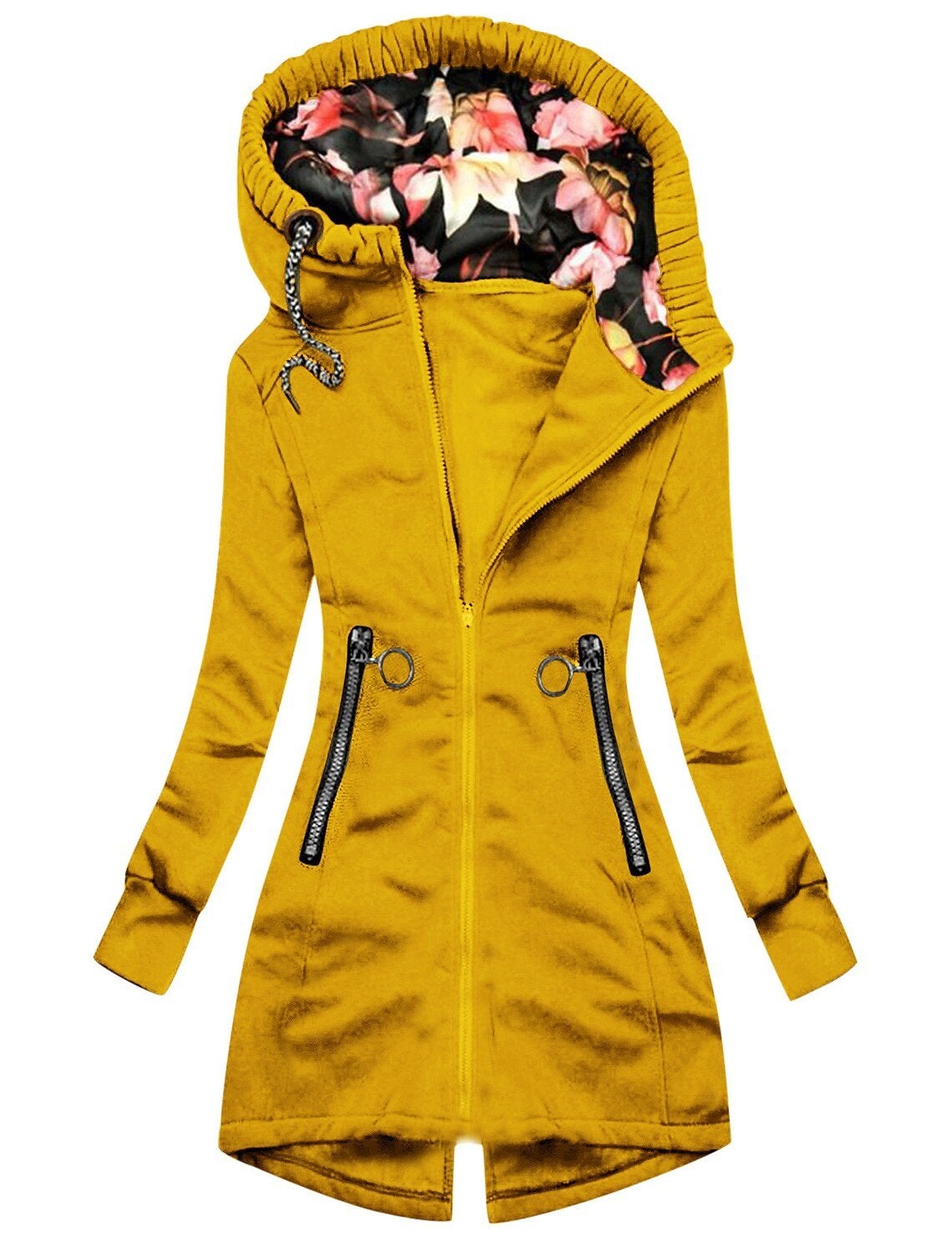 Women’s Jacket with Hood Floral Pattern and Long Sleeves