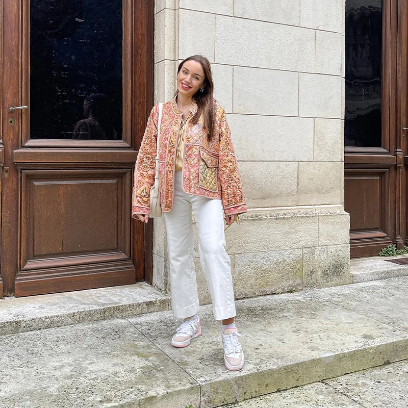 Women’s Jacket with Round Neckline and Applied Pockets