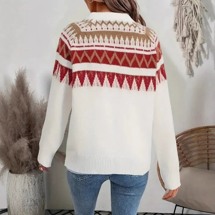 Women’s Jumper With Mock Neck And Geometric Pattern