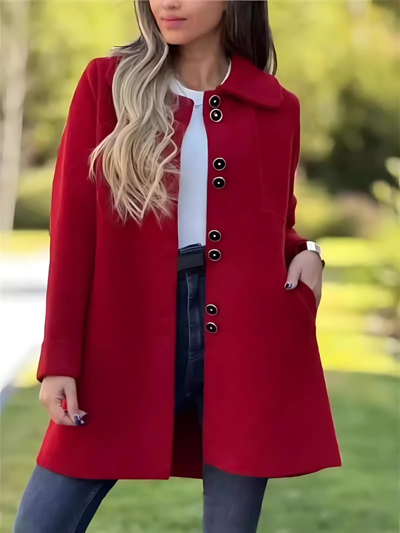 Women’s Knee-Length Relaxed Fit Coat With Single Front Closure