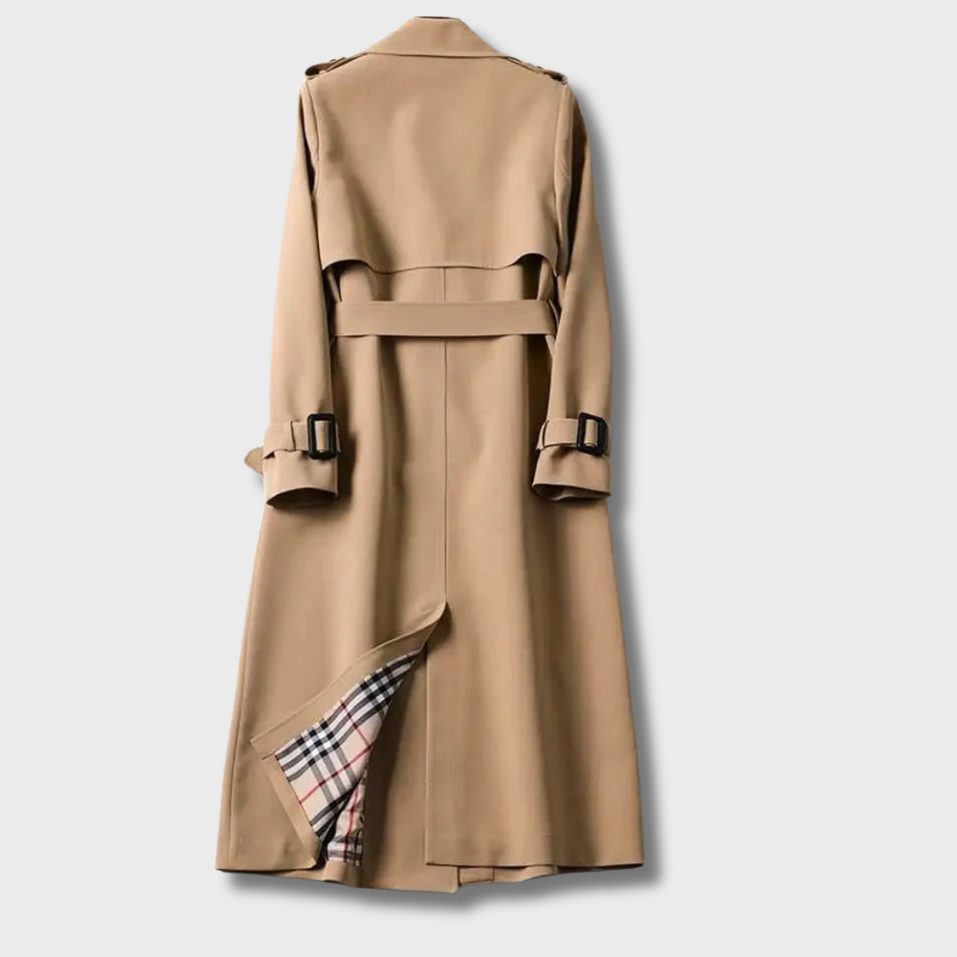 Women’s Long Button Coat with Belt and Lapel Collar