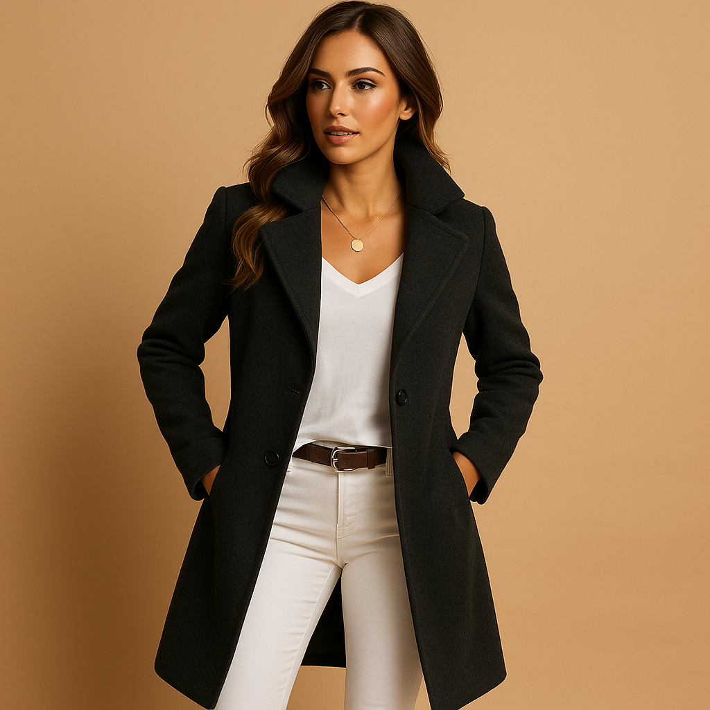 Elegant Women’s Long Coat with Buttons – Tailored Ladies Overcoat 2