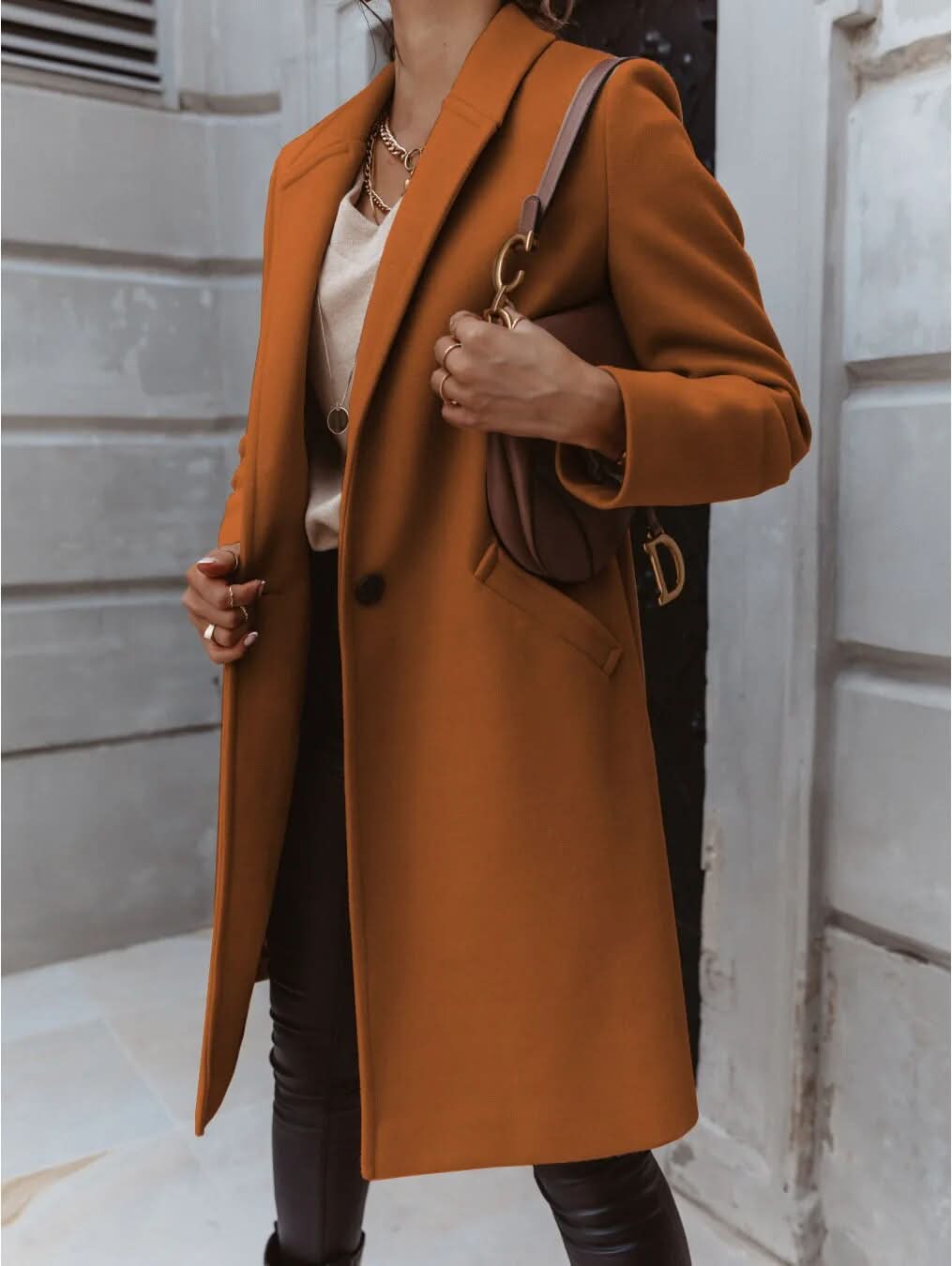 Women’s Long Coat with Defined Collar