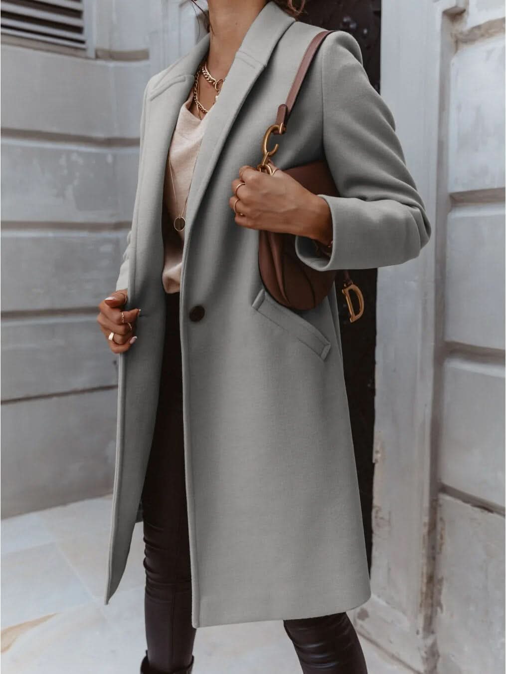 Women’s Long Coat with Defined Collar