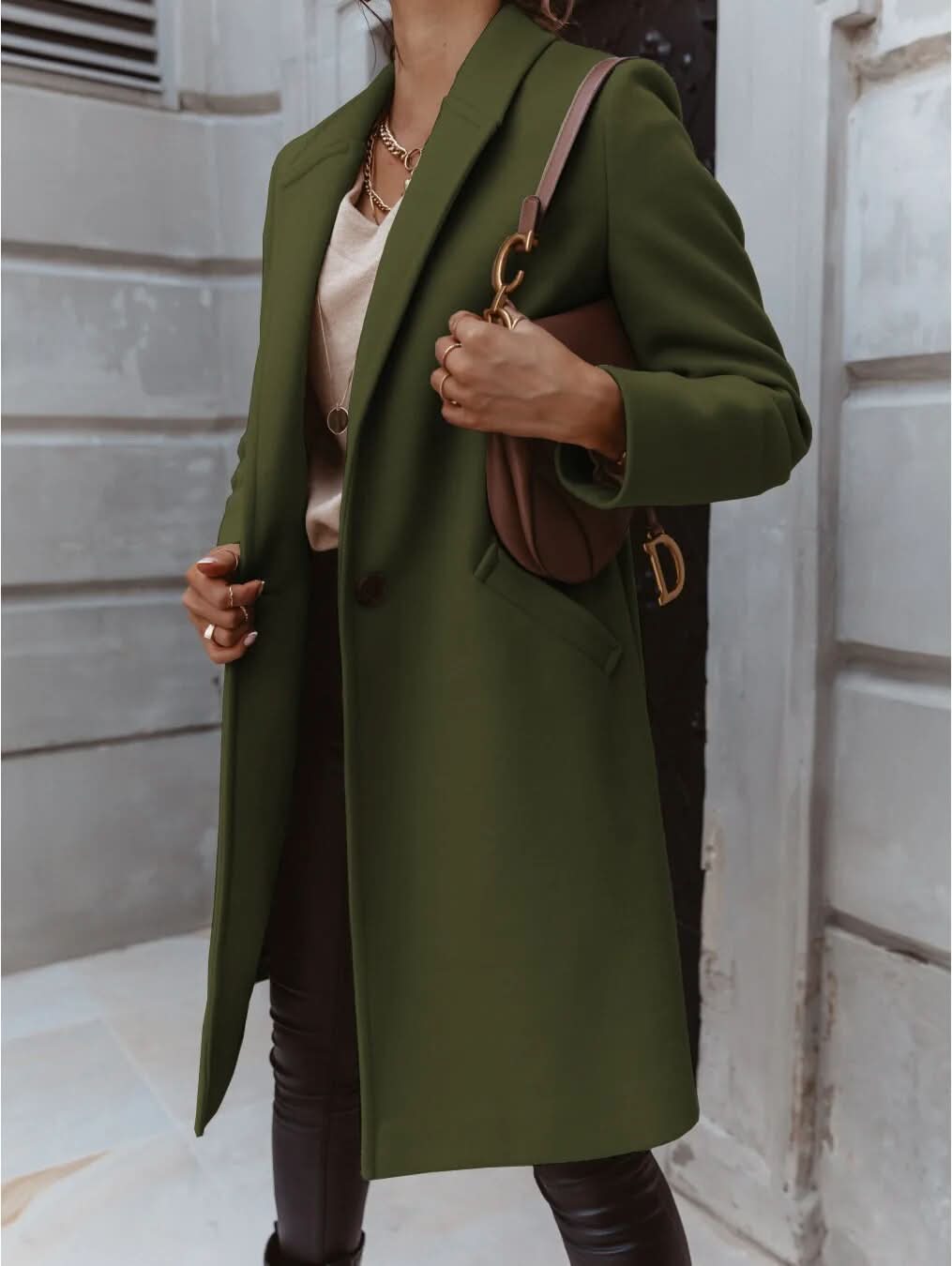 Women’s Long Coat with Defined Collar