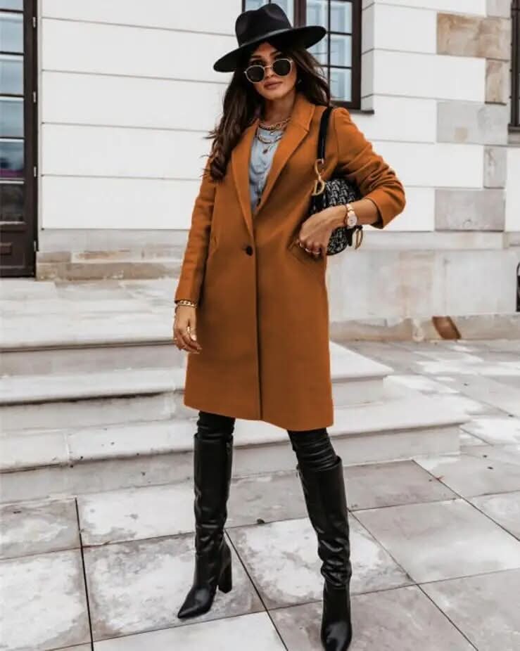 Women’s Long Coat with Defined Collar