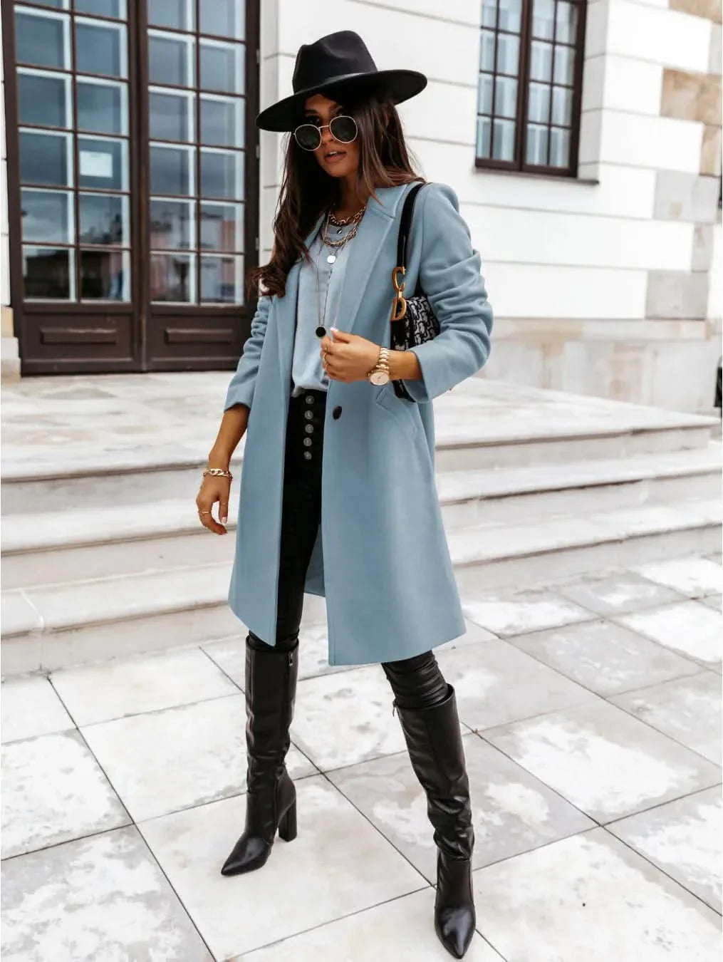 Women’s Long Coat with Defined Collar