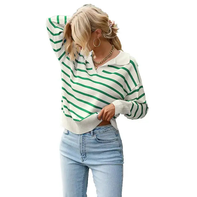 Women's Long-Sleeved Polo Sweater