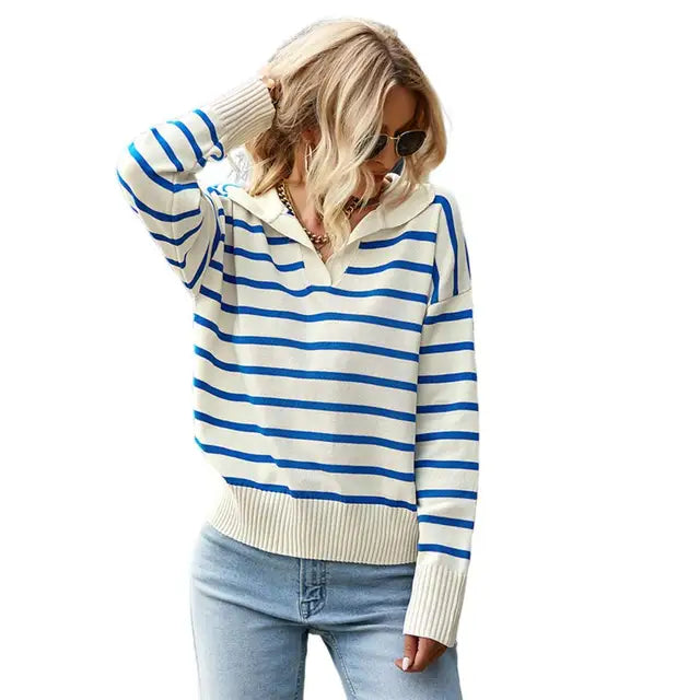 Women's Long-Sleeved Polo Sweater
