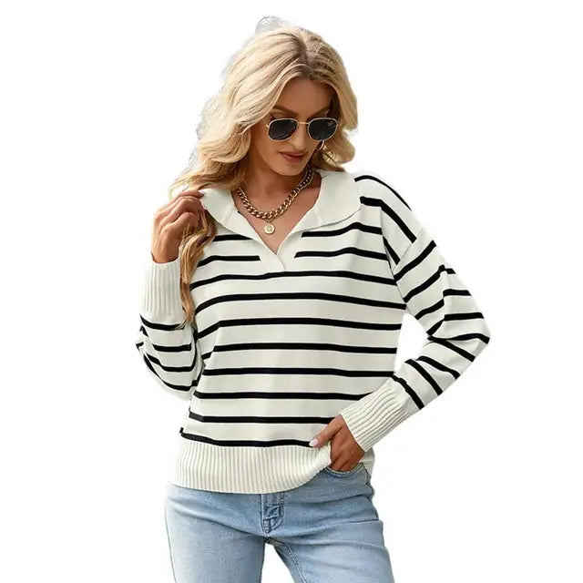 Women's Long-Sleeved Polo Sweater