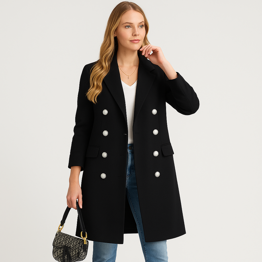 Women’s Longline Coat with Collar and Button Front