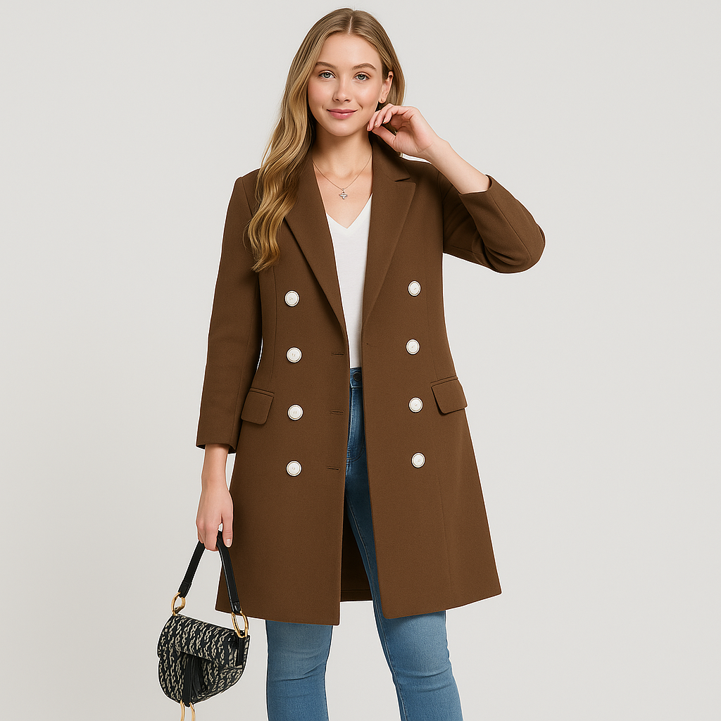 Women’s Longline Coat with Collar and Button Front