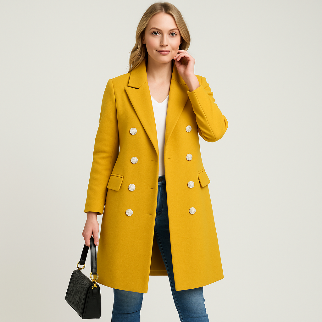 Women’s Longline Coat with Collar and Button Front