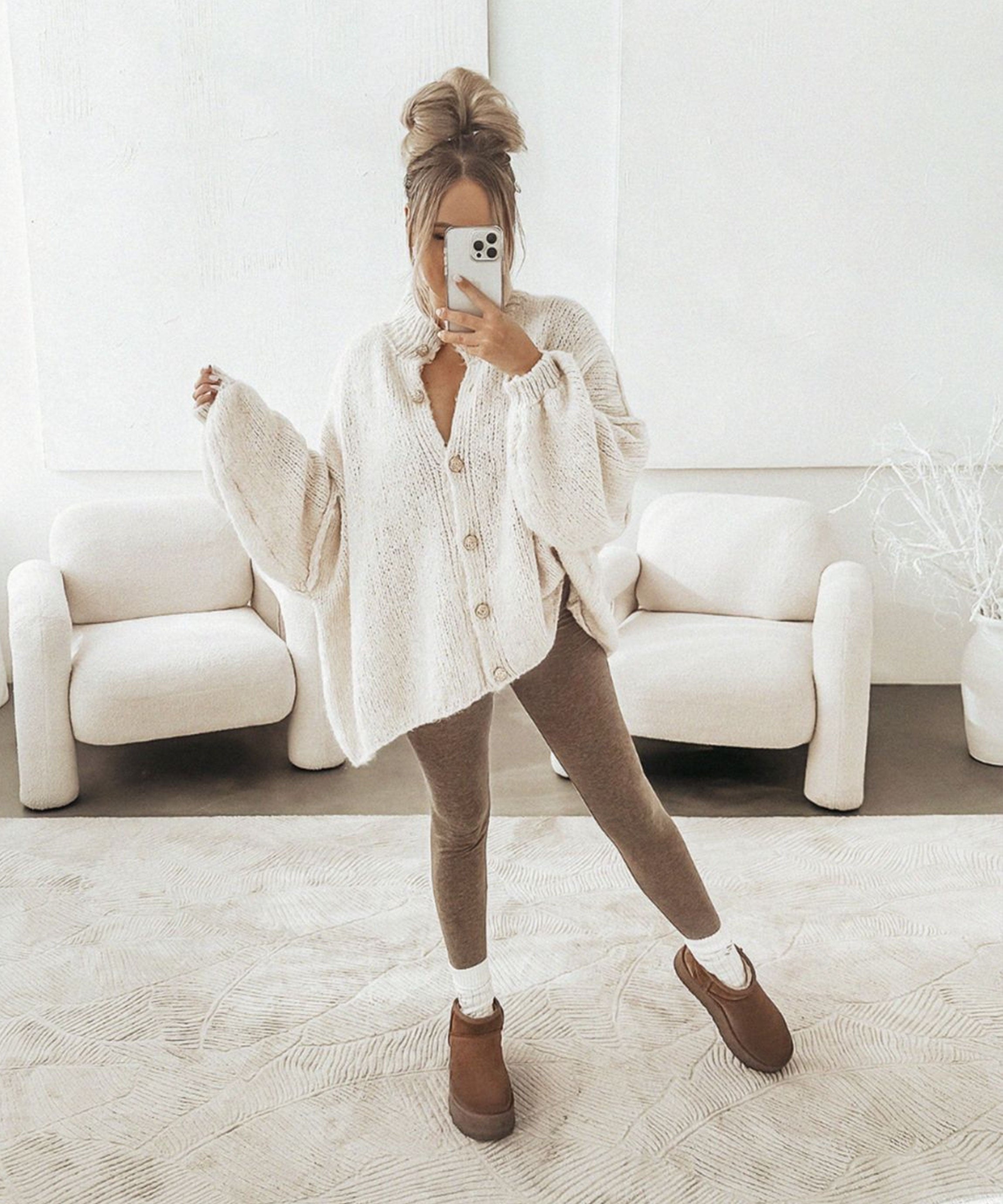 Women’s Oversized Beige Cardigan with Wrist Detail