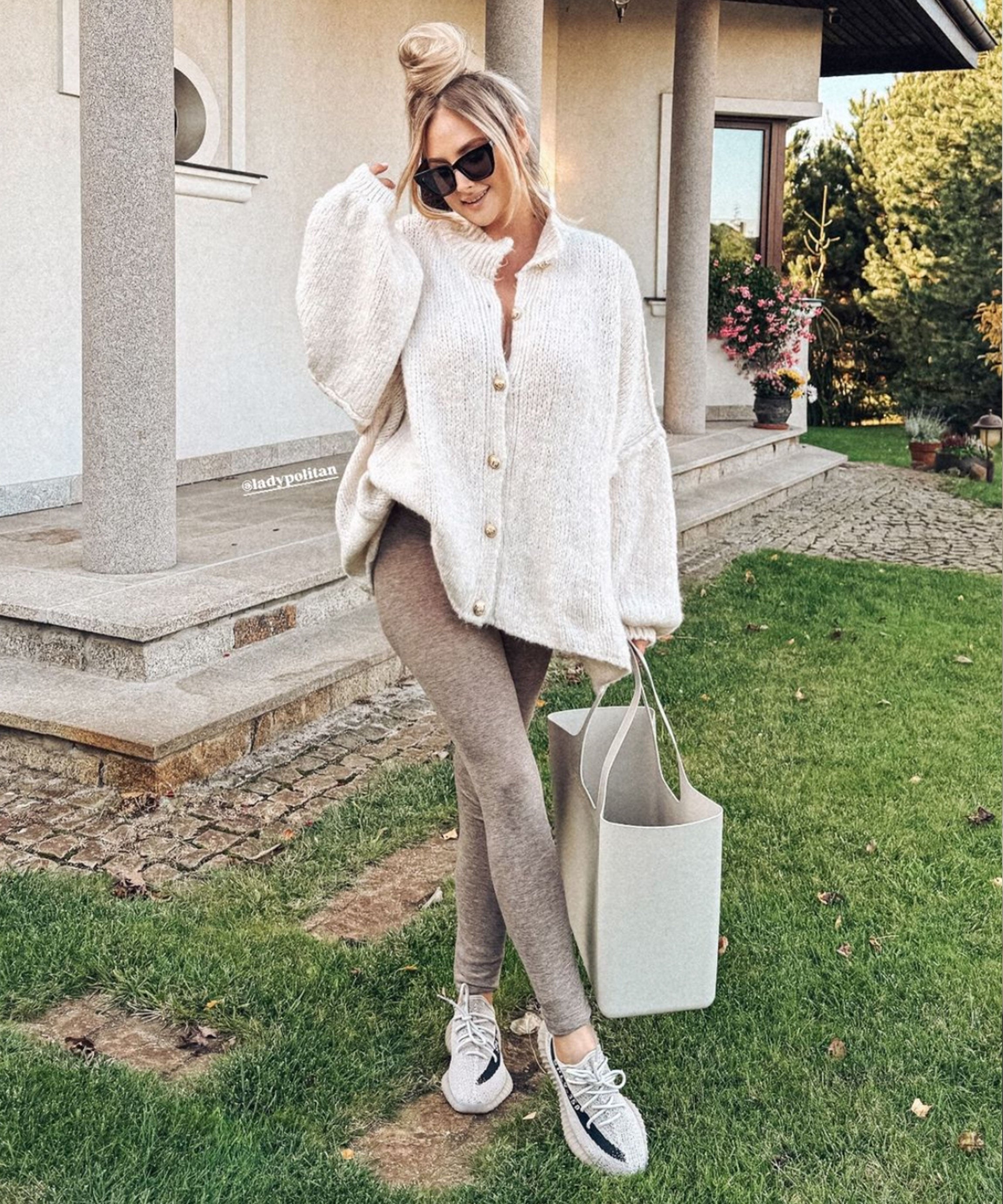 Women’s Oversized Beige Cardigan with Wrist Detail