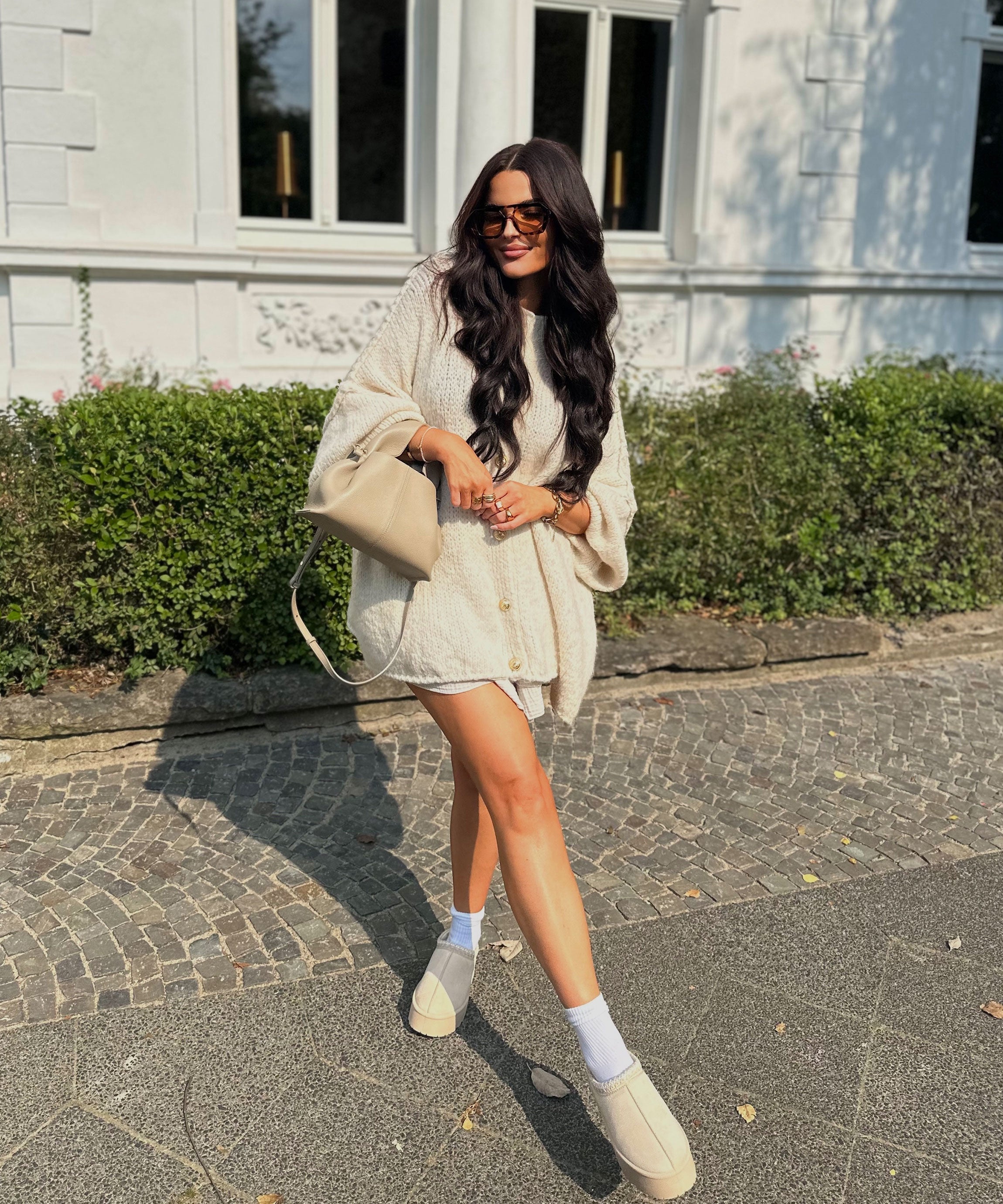 Women’s Oversized Beige Cardigan with Wrist Detail