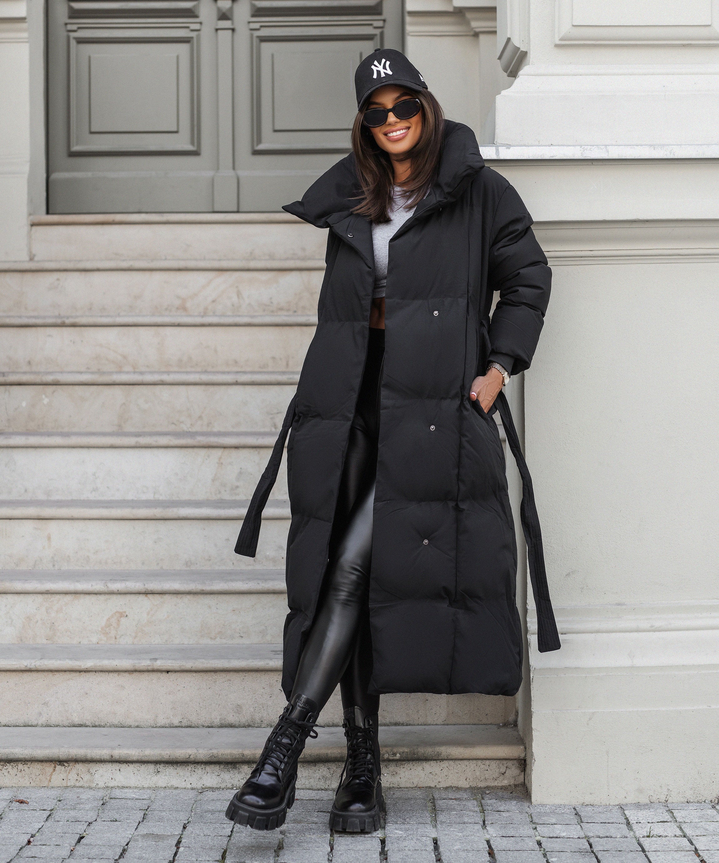 Women’s Oversized Parka with Belt in Black
