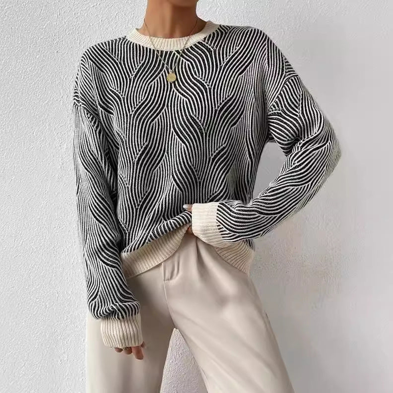 Women’s Patterned Jumper with Round Neck and Long Sleeves