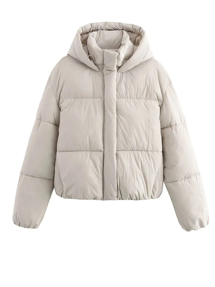 Women’s Puffer Jacket with Hood and Quilted Design