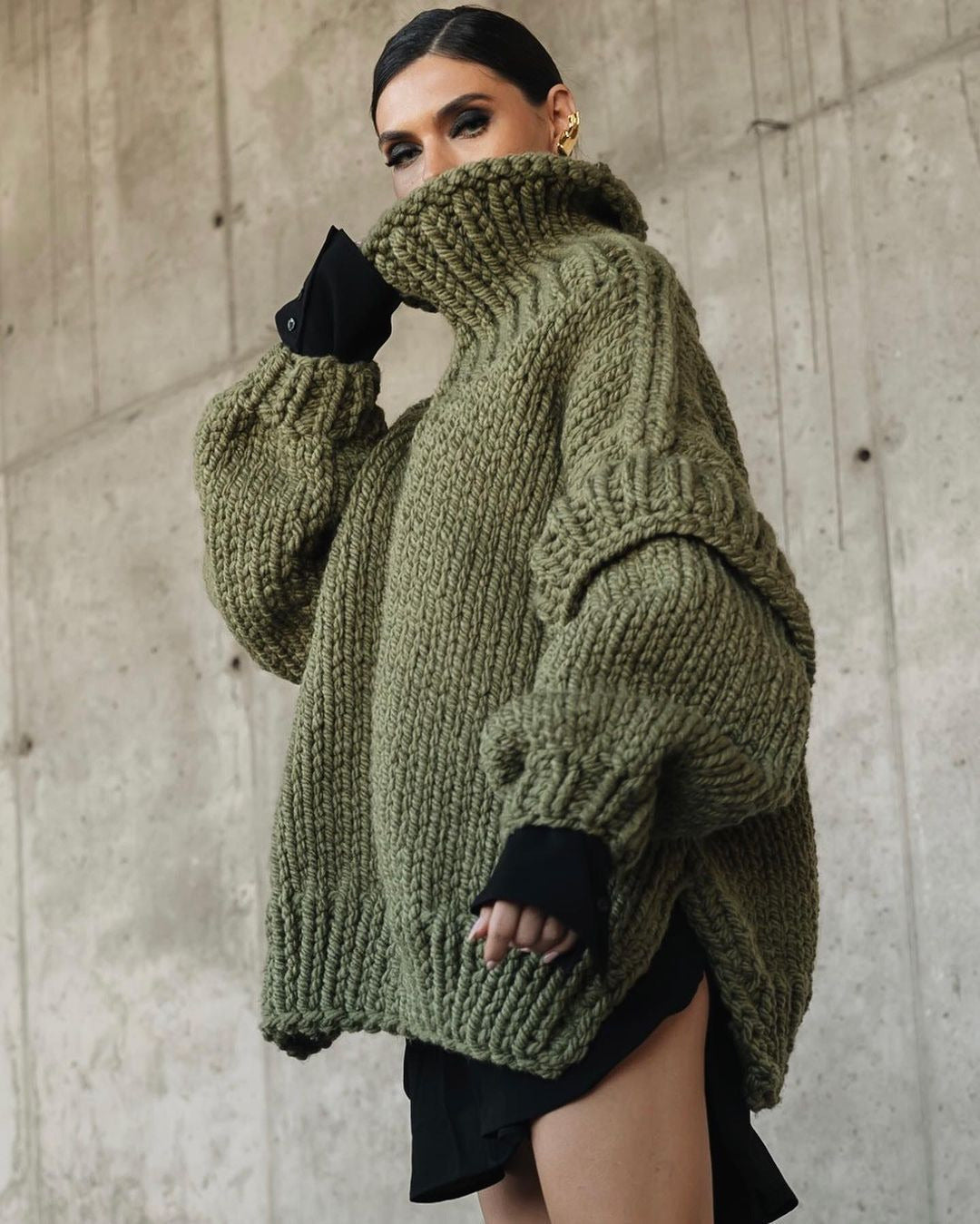 Women’s Pullover Jumper With Turtleneck And Ribbed Cuffs