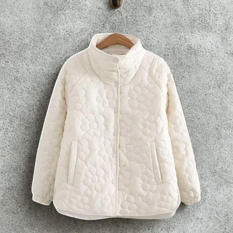 Women’s Quilted Jacket With Floral Pattern And Snap Button
