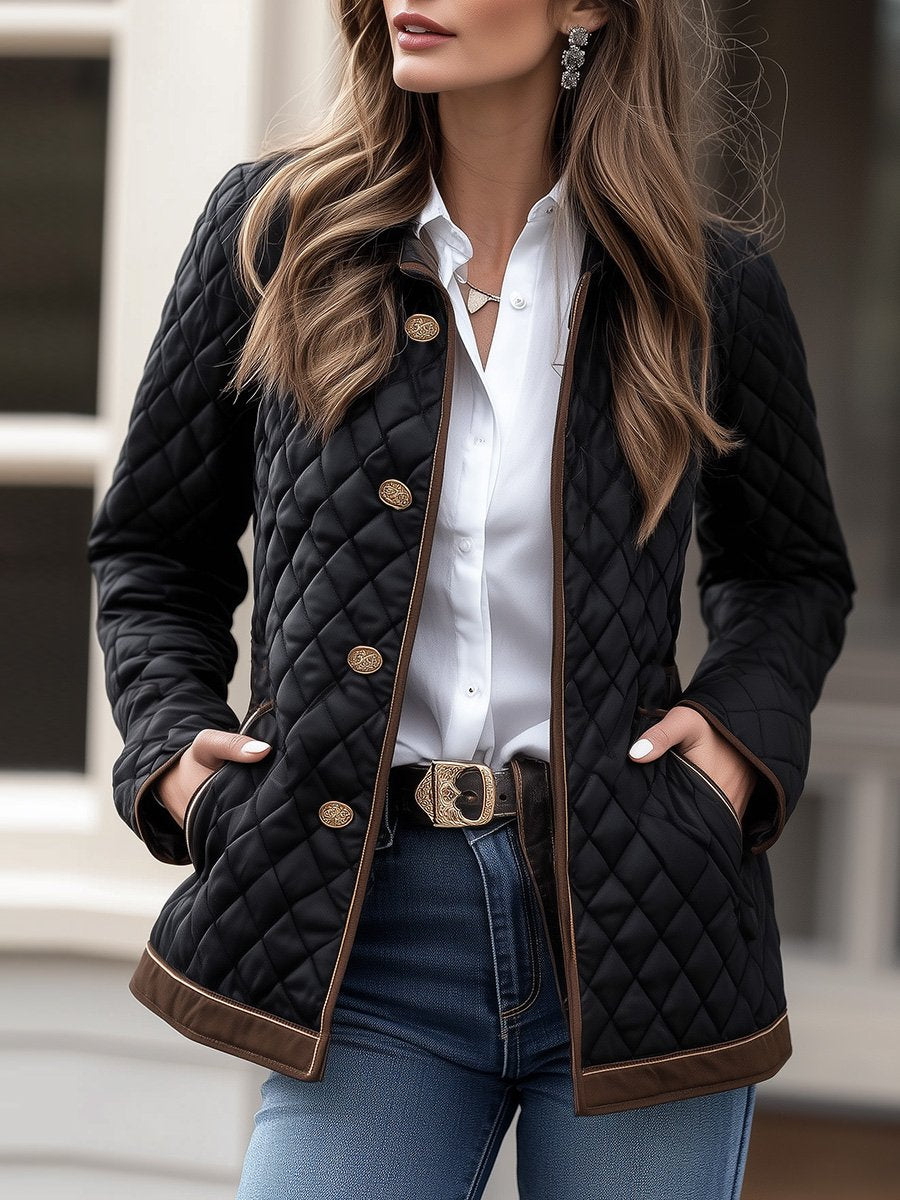 Women’s Quilted Padded Jacket With Lapel And Zip Fastening