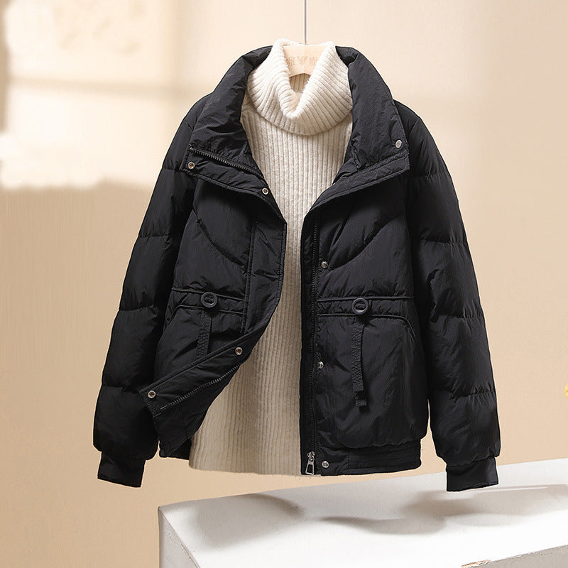 Women’s Quilted Puffer Jacket with High Collar and Zip Front