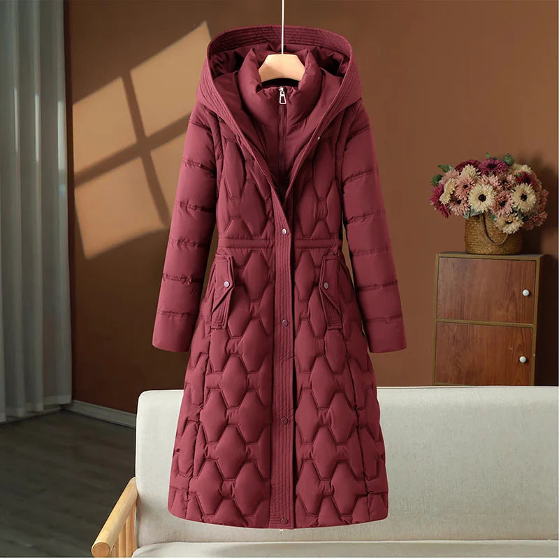 Women’s Quilted Winter Coat With Hood And Fitted Waist