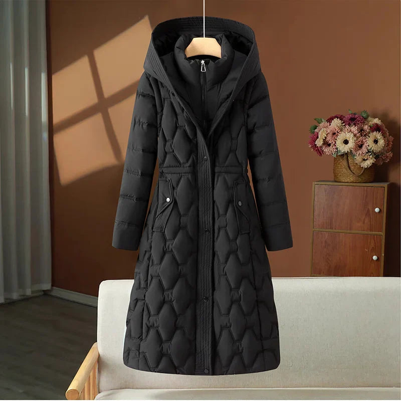Women’s Quilted Winter Coat With Hood And Fitted Waist