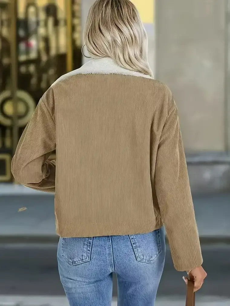 Women's Ribbed Bomber Jacket with Contrast Lining 3