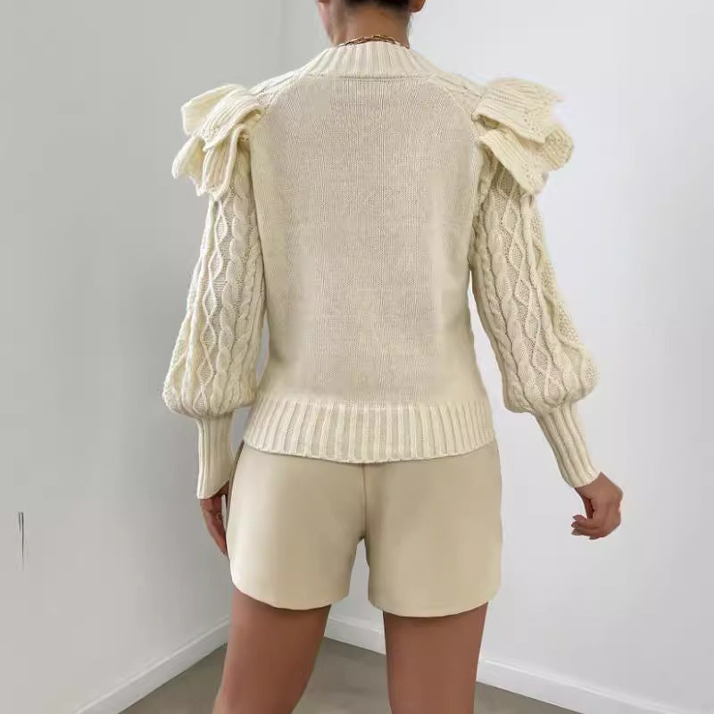 Kylie | Women's Ruffle Cable Knit Long Sleeve Sweater 1